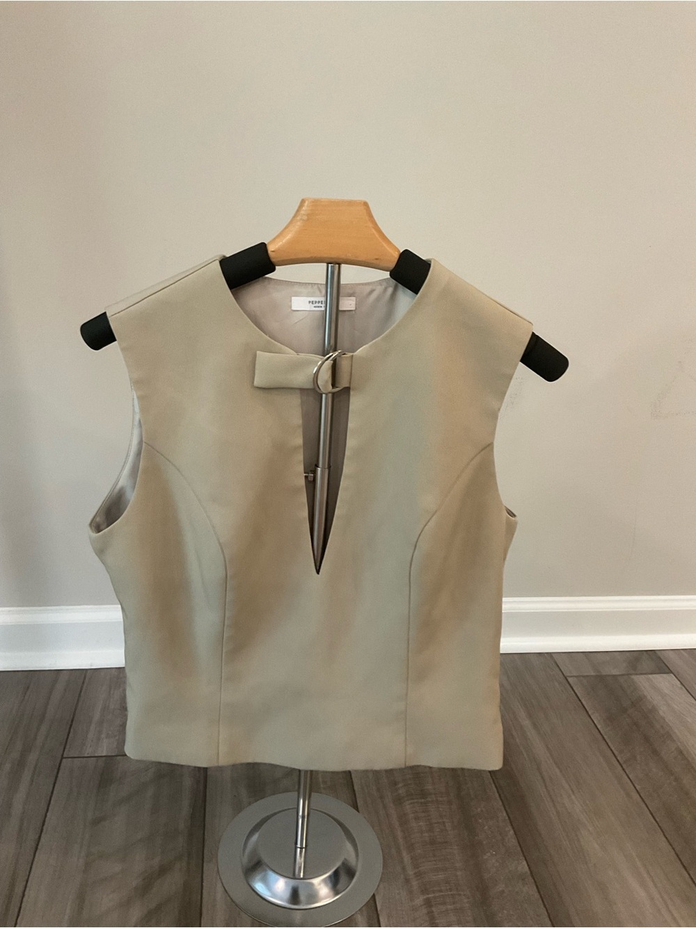 Peppermayo Sleeveless Buckle Keyhole Top in Beige